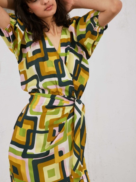 Vestido corto estampado retro verde 615.2044