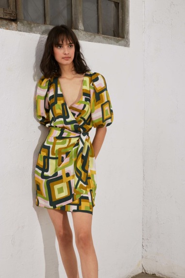 Vestido corto estampado retro verde 615.2044