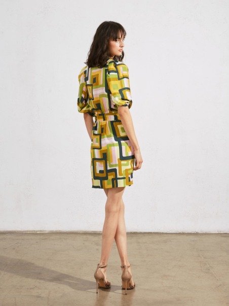 Vestido corto estampado retro verde 615.2044