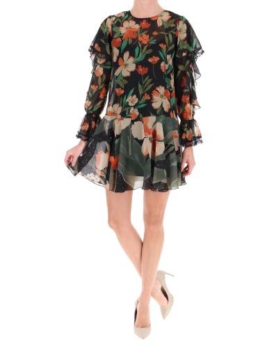 TA825N  VESTIDO CORTO DE GASA CON ESTAMPADOS FLORALES