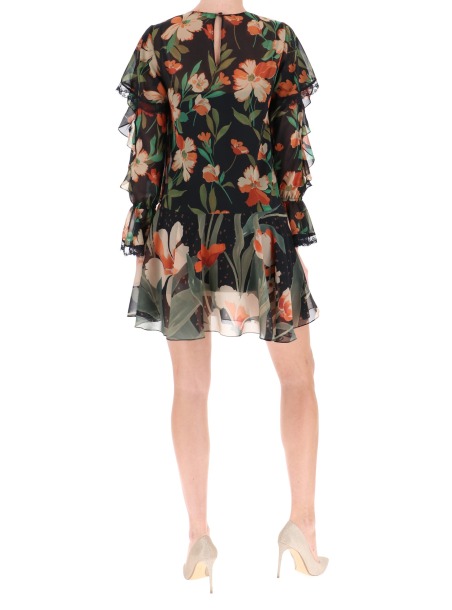 TA825N  VESTIDO CORTO DE GASA CON ESTAMPADOS FLORALES