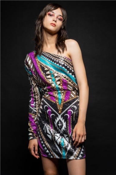 Vestido lentejuelas guasave one shoulder w22926