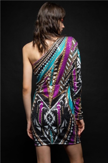 Vestido lentejuelas guasave one shoulder w22926