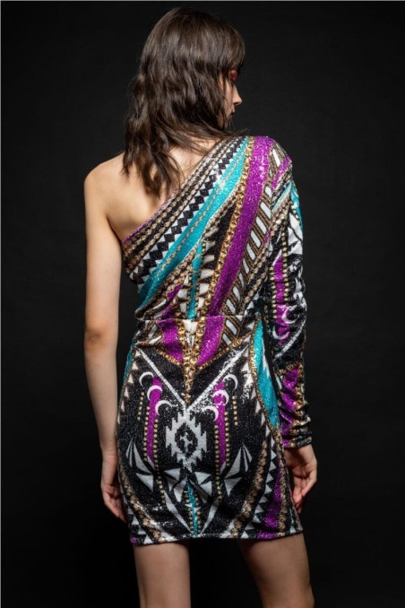 Vestido lentejuelas guasave one shoulder w22926