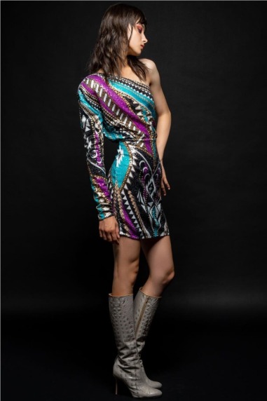 Vestido lentejuelas guasave one shoulder w22926