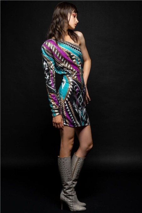 Vestido lentejuelas guasave one shoulder w22926