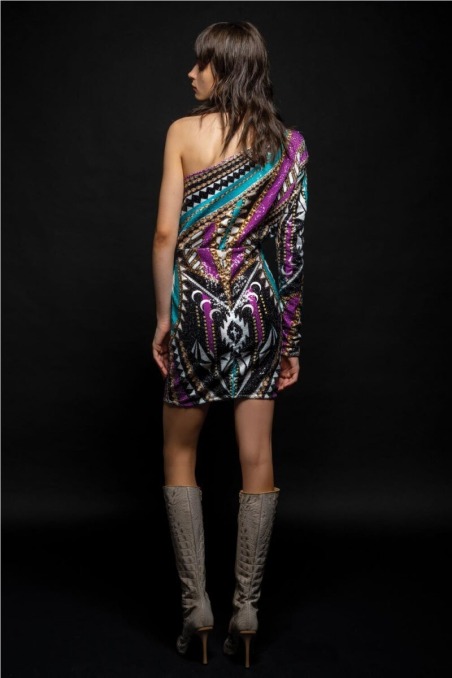 Vestido lentejuelas guasave one shoulder w22926