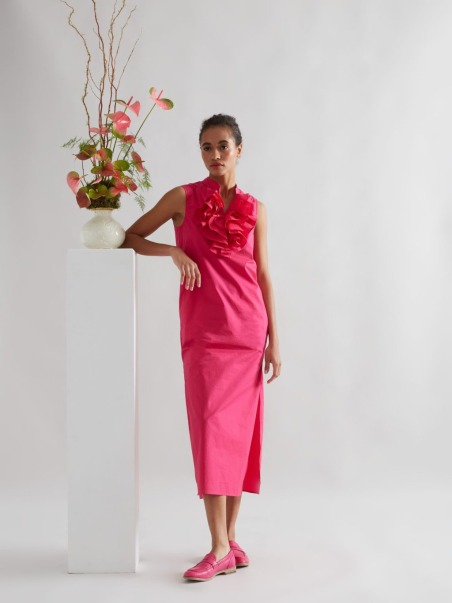 Vestido Is coming midi de popelín frambuesa 5215,621 | IS COMING