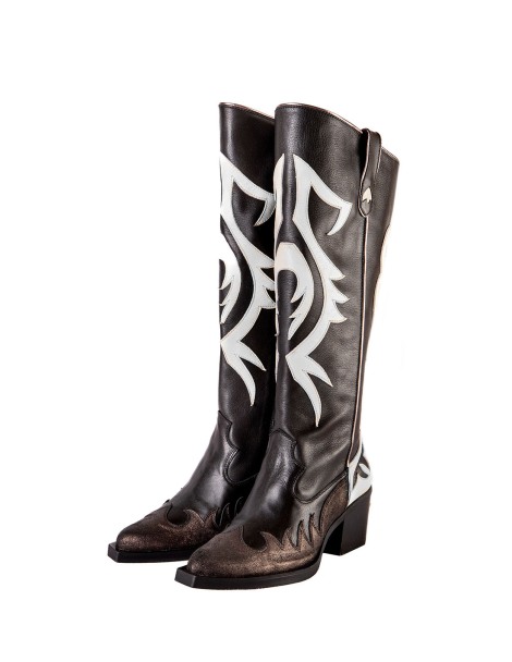 Botas cowboy Nemonic piel negra/blanca 2354 | Nemonic 2
