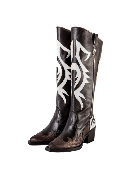 Botas cowboy Nemonic piel negra/blanca 2354 | Nemonic