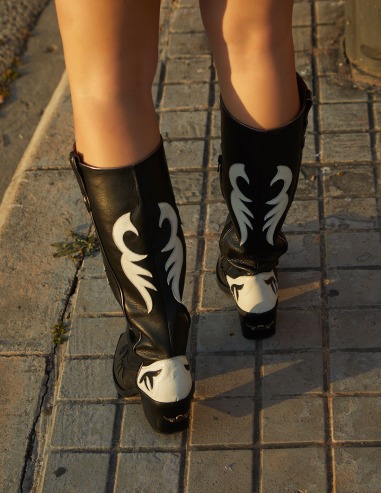 Botas cowboy Nemonic piel negra/blanca 2354 | Nemonic