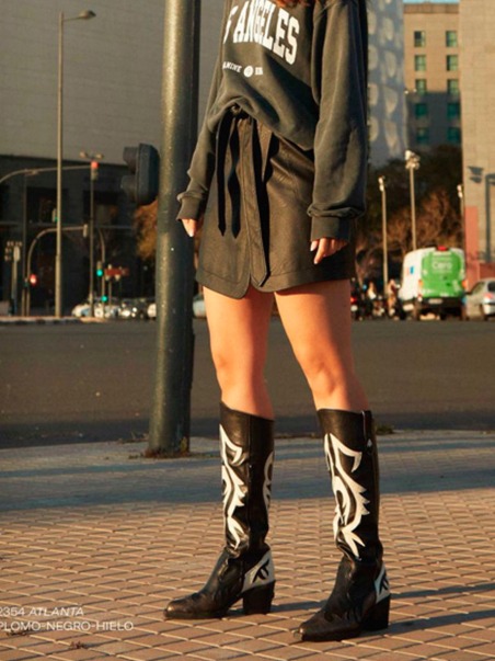 Botas cowboy Nemonic piel negra/blanca 2354 | Nemonic