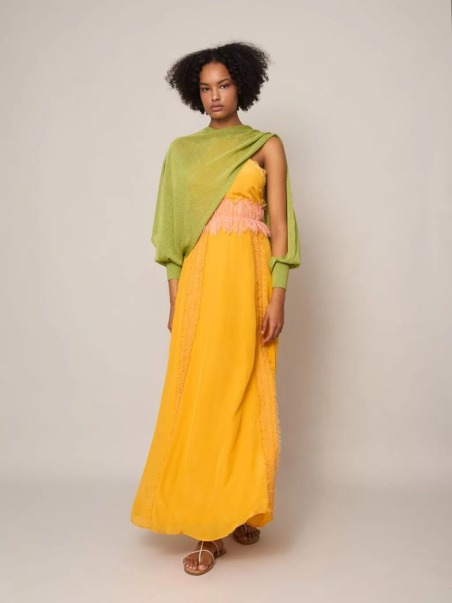 Vestido naranja de viscosa y encaje 6325-429 | IS COMING