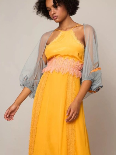 Vestido naranja de viscosa y encaje 6325-429 | IS COMING