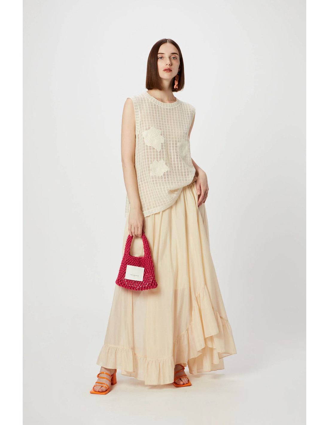 Falda larga con volante seda Isabelle Blanche G116 2