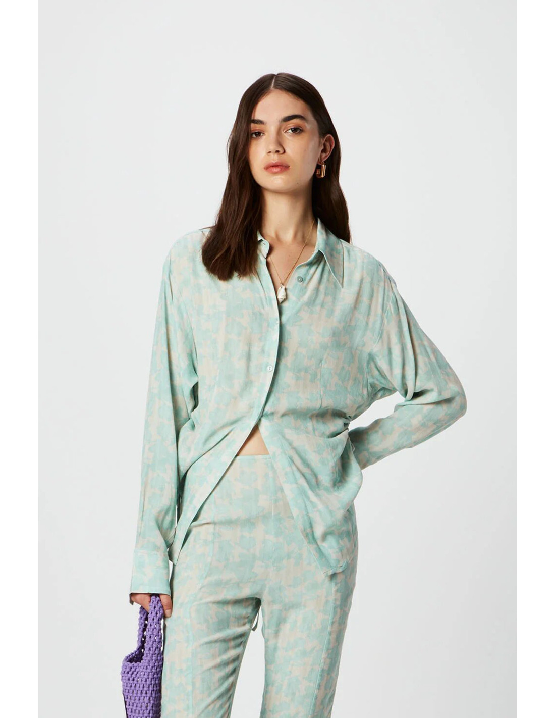 Camisa viscosa y crepe estampada C134 Isabelle Blanche 2