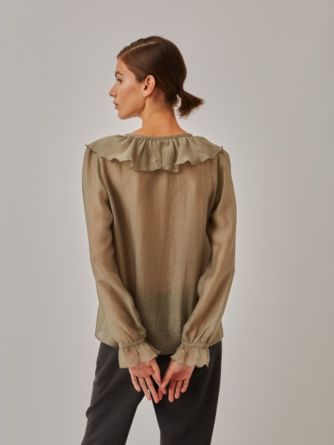Blusa de organza verde con volantes 1051-723  BuyBack (€35.00)