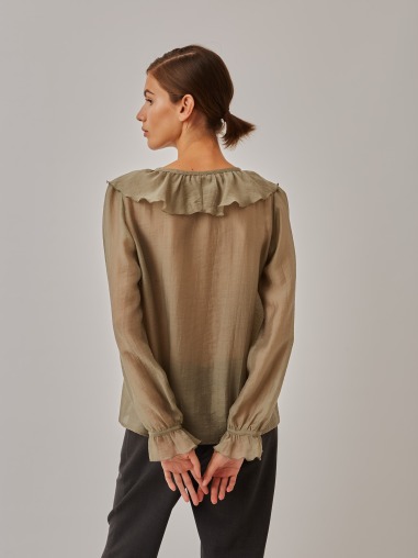 Blusa de organza verde con volantes 1051-723  BuyBack (€35.00)