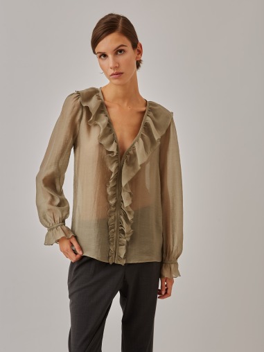 Blusa de organza verde con volantes 1051-723  BuyBack (€35.00)