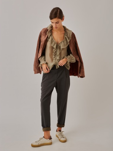 Blusa de organza verde con volantes 1051-723  BuyBack (€35.00)