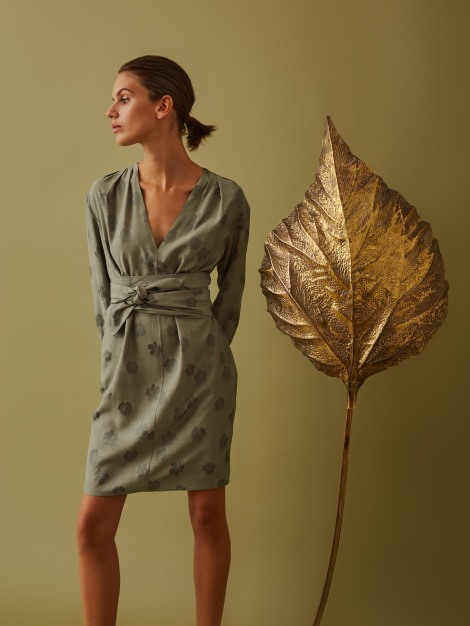 Vestido jacquard verde con cinturón 1061-108 BuyBack (€49.50)