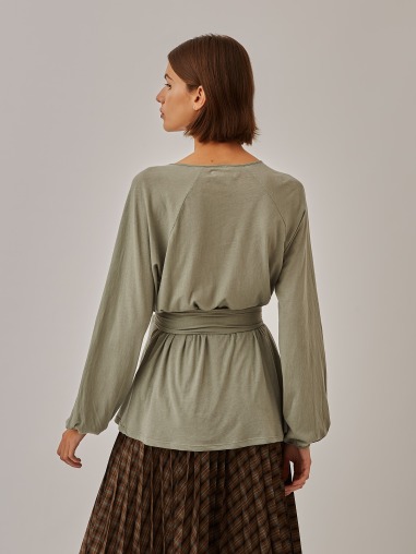 Camiseta con botones en el cuello verde 1016-107