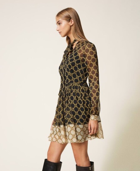 Vestido de crepé con estampado de cadenas