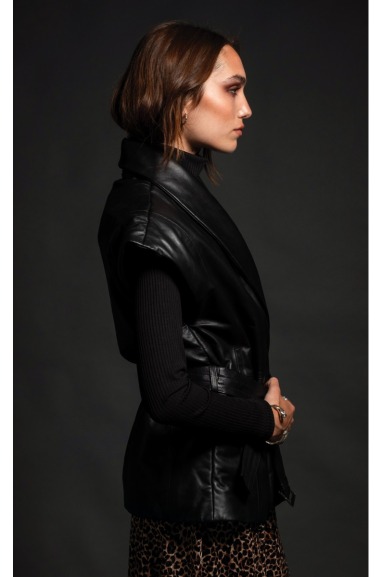 CHALECO CARBONO -Piel natural con bordado w24803 | PEACE AND CHAOS