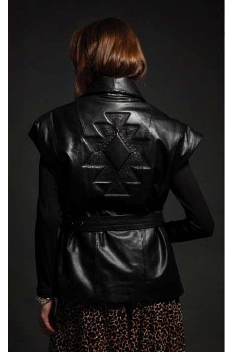 CHALECO CARBONO -Piel natural con bordado w24803 | PEACE AND CHAOS 2