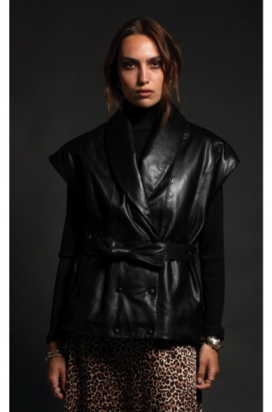 CHALECO CARBONO -Piel natural con bordado w24803 | PEACE AND CHAOS