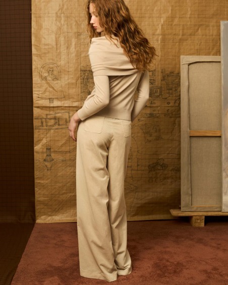 Pantalón palazzo pana marfil 5252 | IS COMING