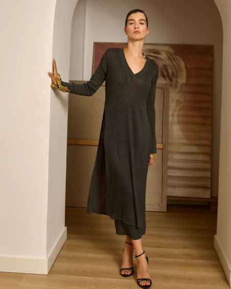 Falda de lurex con canalé plomo 6632 | IS COMING