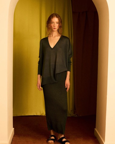 Falda de lurex con canalé plomo 6632 | IS COMING