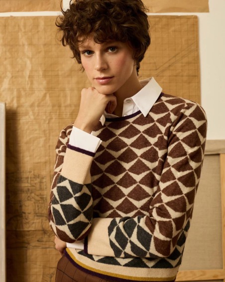 Jersey greca de intarsia marrón 7173 | IS COMING